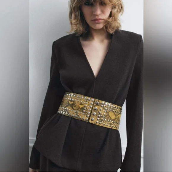 Zara animal print studded leather waist belt NWT display picture 2